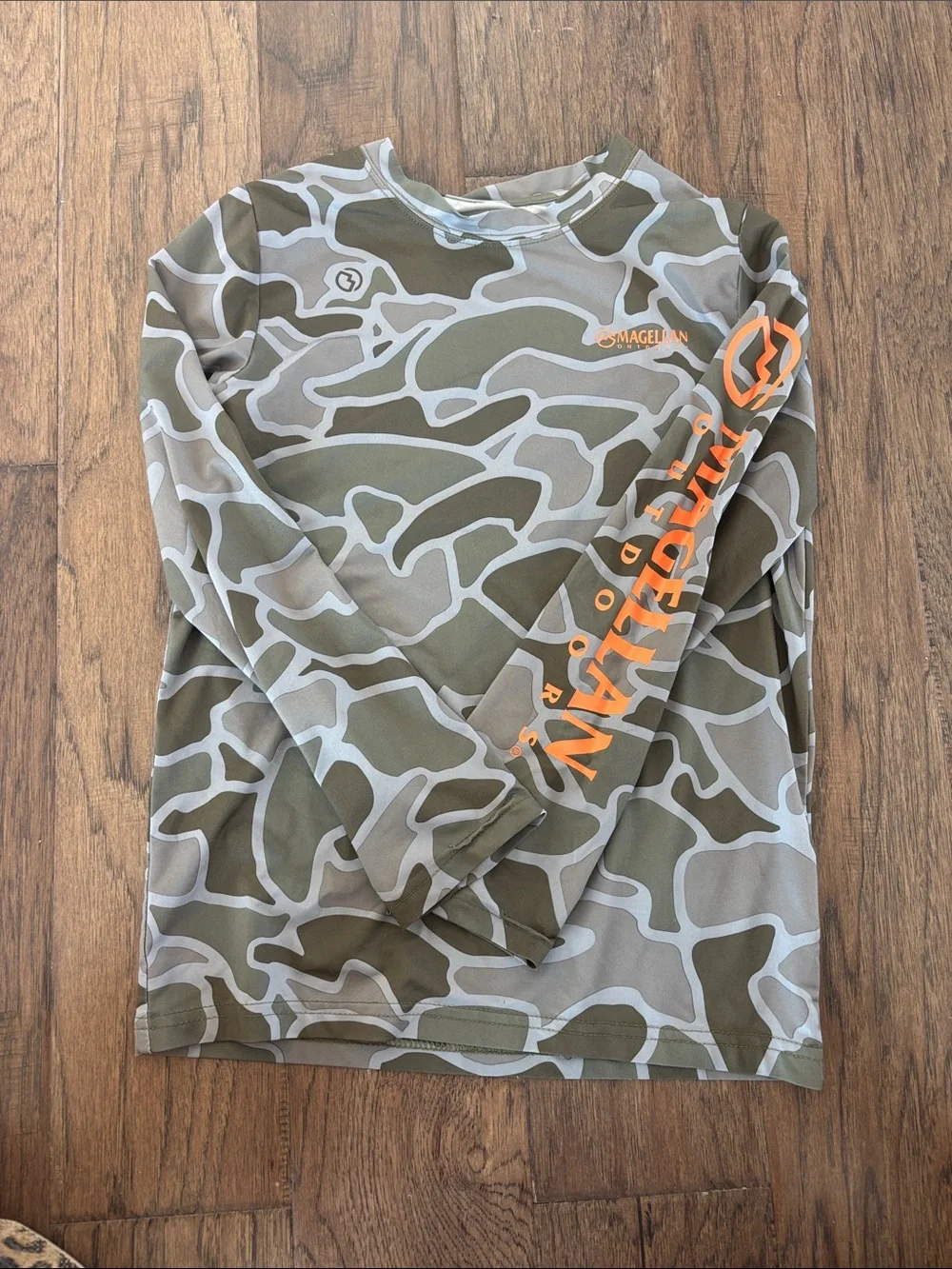 Magellan Outdoors Olive & Gray Camo Long Sleeve Tee with Orange Logo